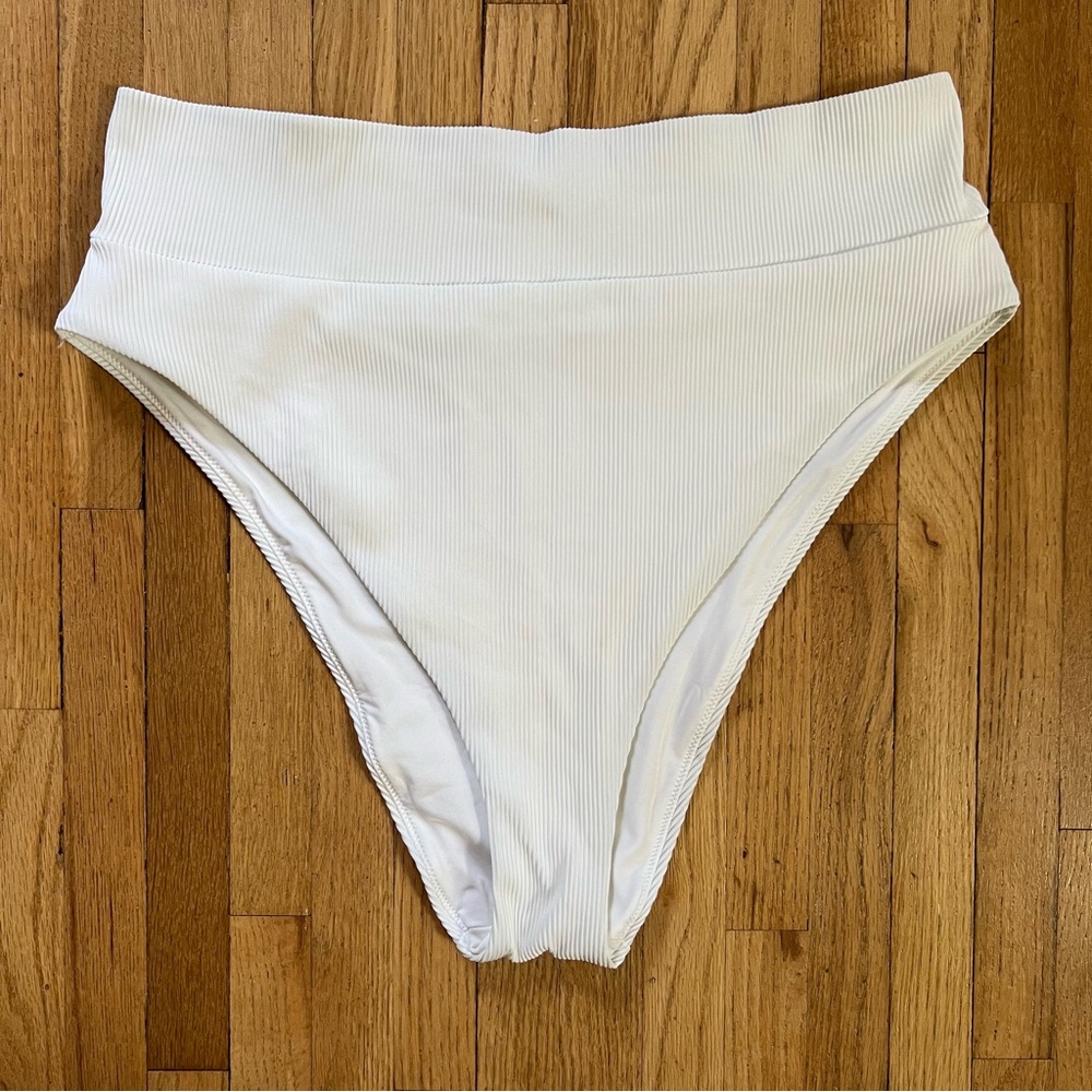 aerie White Ribbed High-Waist Bikini Bottom